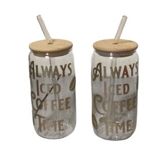 16oz can glass drinking glass (2) with design